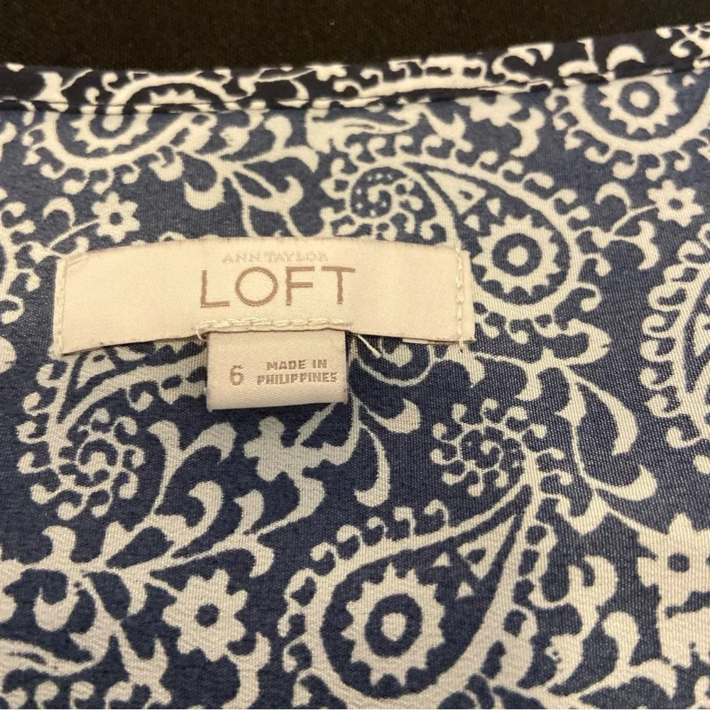 Ann Taylor Loft Aztec Long Sleeve Romper Sz 6 Navy Blue Geo Print Pockets - Picture 2 of 12